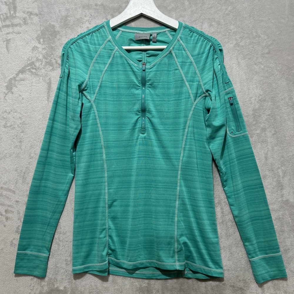 Athleta Pacifica Quarter Zip Top Women's‎ M Green Pull over Stretch Mock Neck
